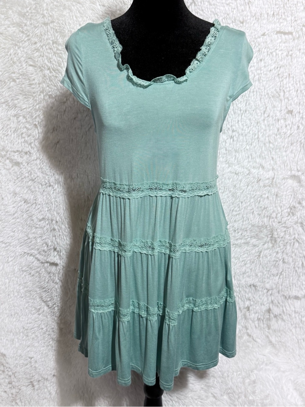NWOT POL Lace-Trim Mini Dress in Sage Green